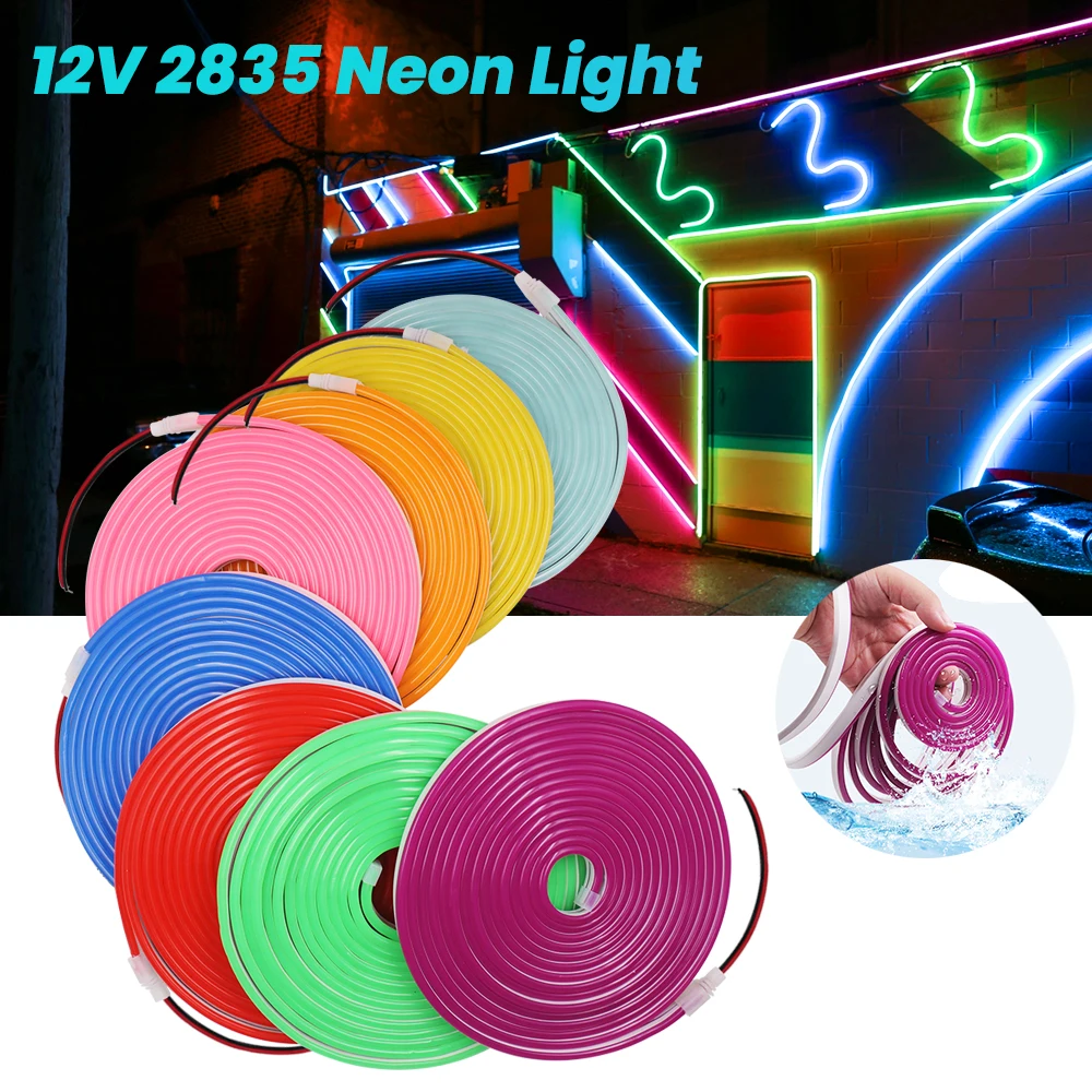 LED Neon Strip Lights 12V Waterproof Flexible Neon Strip SMD 2835 120LEDs/m 6mm Narrow Silicone Tube Bar LED Tape Ribbon 8 Color