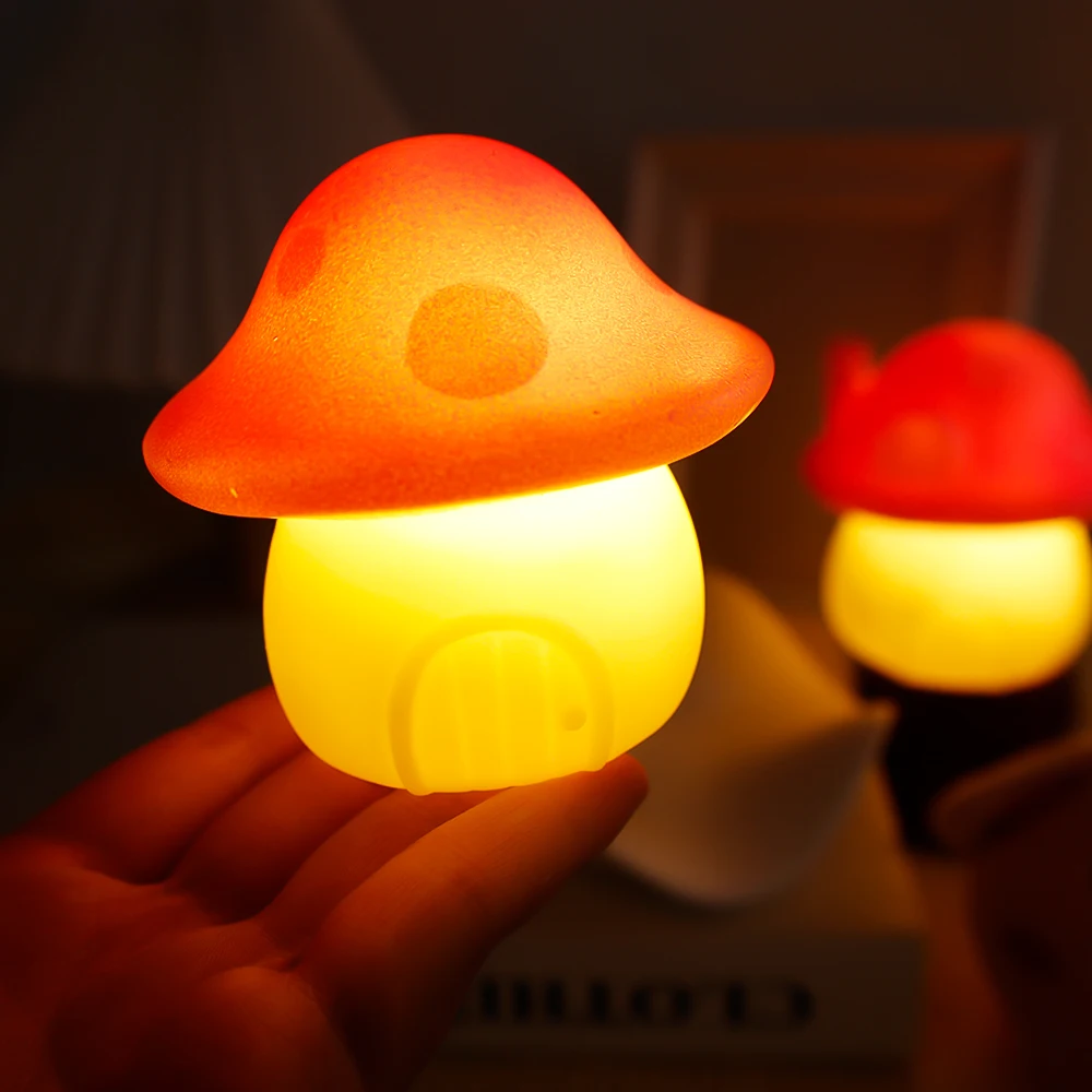 Mini LED Luminous Mushroom Night Light Toys Portable Children\'s Bedroom Bedside Desk Luminous Atmosphere Ghost Night Lamp Decor