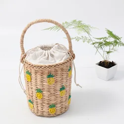 Handmade Women's Shoulder Bag Woven Female Bucket Handbag Summer Straw Beach Bag Hollow Crossbody Messenger Bags Bohemian Tote