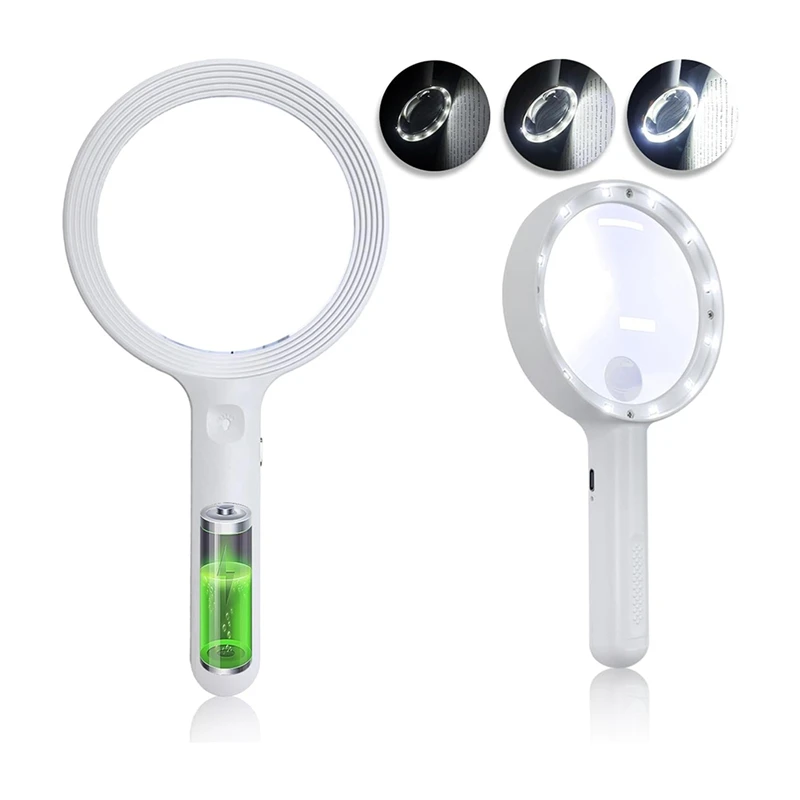 Magnifying Glass Light - 12 LED Handheld Reading For Seniors - 30X 60X Magnification, 3 Lighting Modes, USB Rechargeable