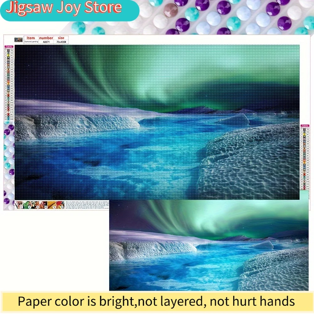 

DIY 5D Large Size Diamond Painting Set Landscape Arctic Glacier Aurora Adult Beginner Diamond Painting Set DIY Full Round Diam