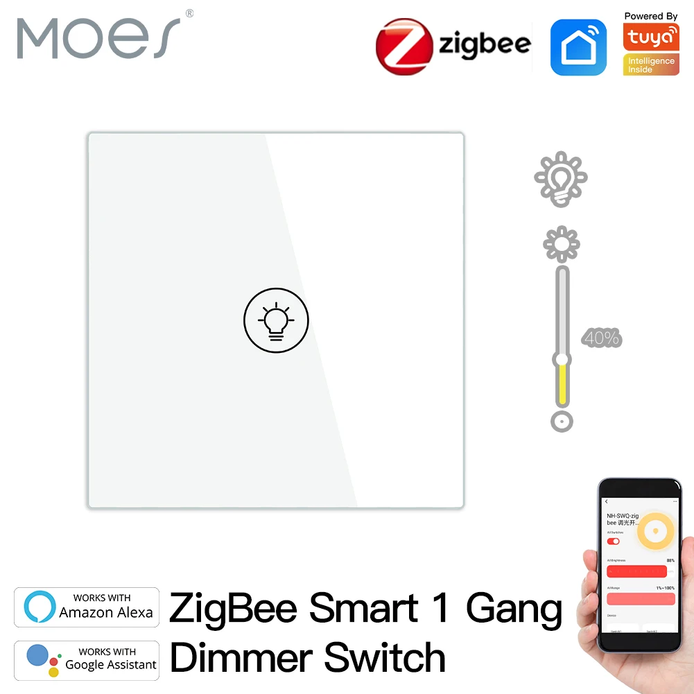 MOES Smart Dimmer Switch ZigBee Tuya, controllo 1/2/3 Gang, compatibile con Alexa Google Home, attenuazione remota APP