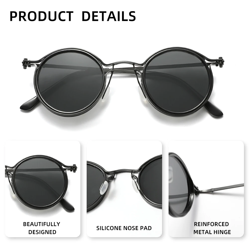 RBsunny Brand New Retro Occhiali da sole da uomo Business Polarizzati UV400 Guida all'aperto Cornice rotonda Occhiali da vista maschili antiriflesso alla moda