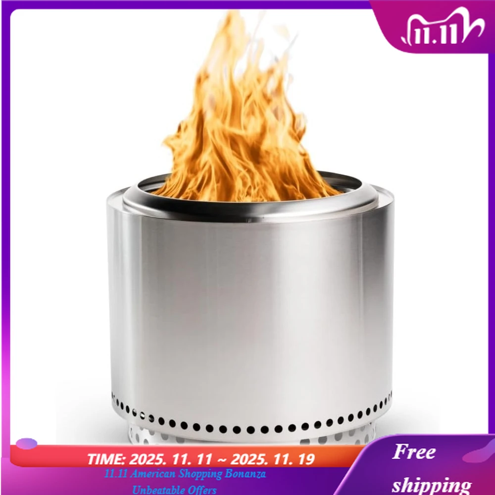 

Portable 19.5 Inch Smokeless Bonfire with Stand Stainless Steel Wood Burning Outdoor Fireplace Removable Ash Pan