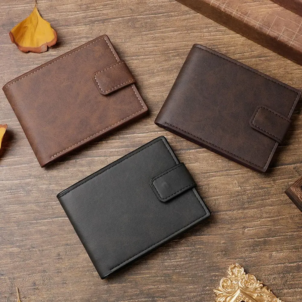 Vintage PU Leather Men's Wallet Button Closure Multiple Card Slots Card Wallet Compact Design Short Wallet For Men