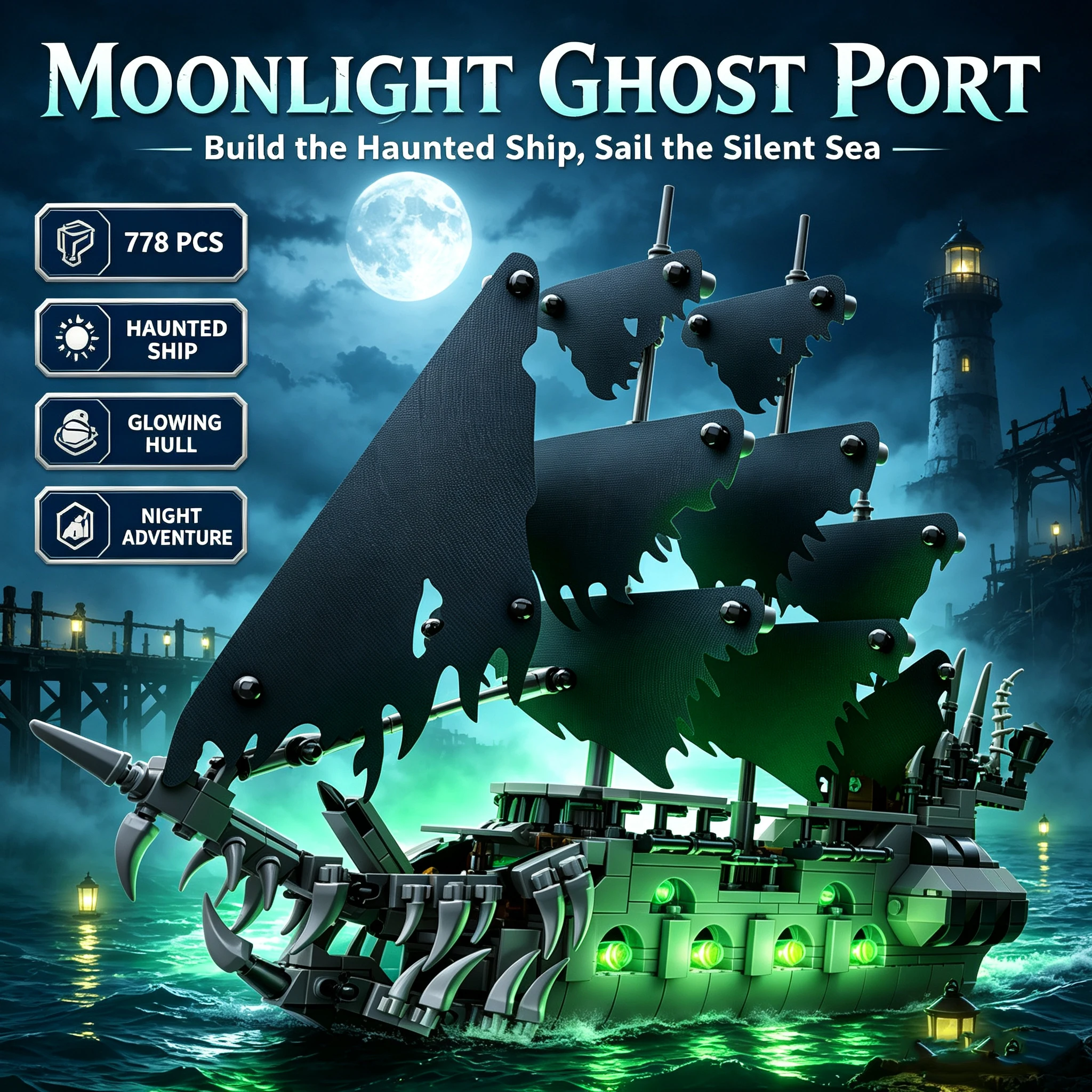 778PCS Ghost Pirate Ship Assembly Toy Building Set, DIY Educational Marine Model Set, Is The Perfect Gift For Halloween Teenager