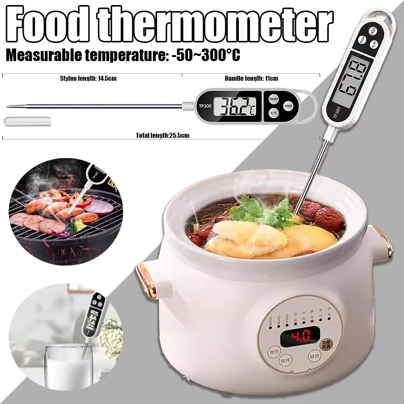 Termómetro Digital de Alimentos de Acero Inoxidable: Sonda de Lectura Instantánea para Barbacoa, Carne, Aceite, Leche, Café, Cocina y Repostería