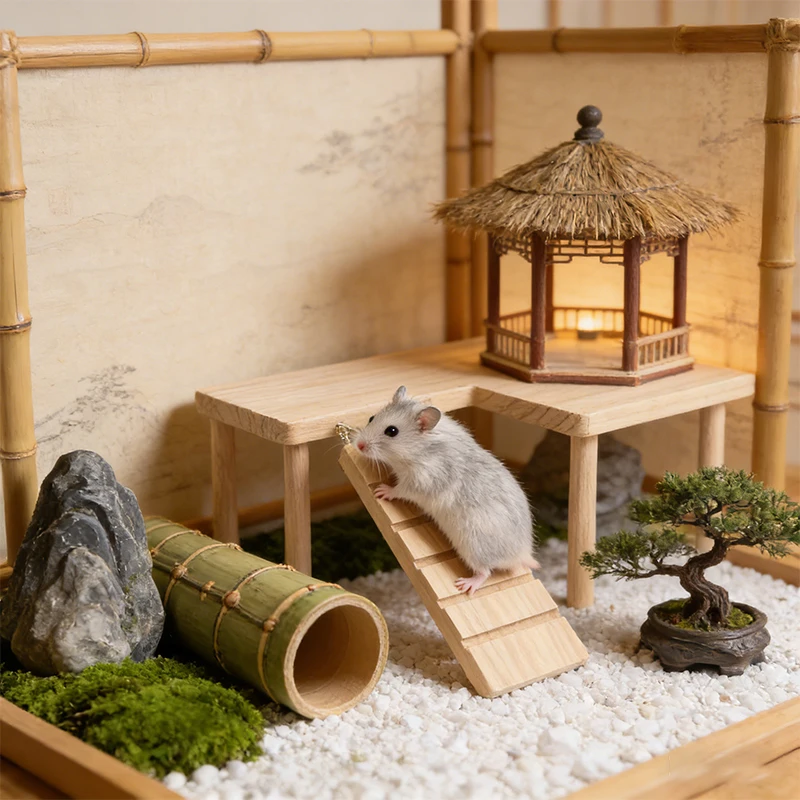 

Thick L-Shaped Wooden Hamster Platform with Stairs Climbing Hideout Playground Cage Decor for Syrian Dwarf Hamster Small Pet