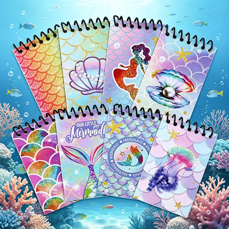 

8/12Sets Mermaid Theme Notebook with Black Pen for Kids Little Mermaid Birthday Decoration Favors Ocean Undersea Party Supplies