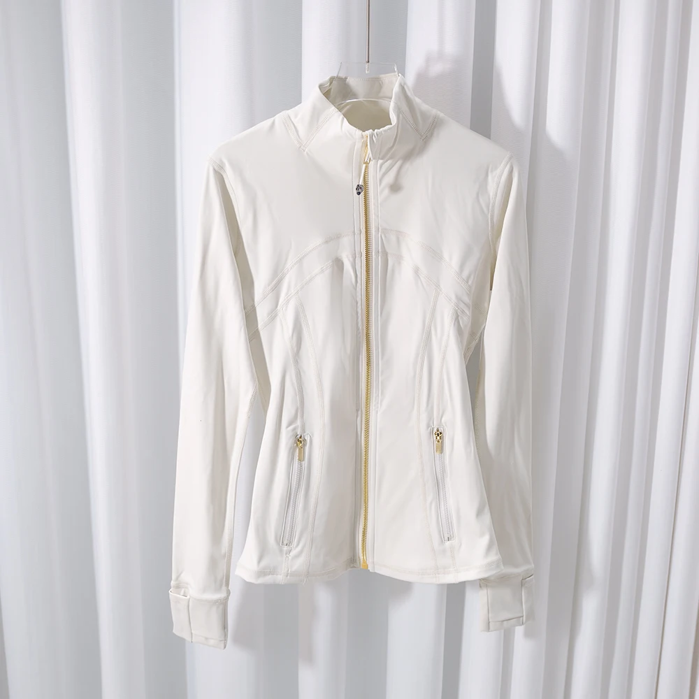 Goldfarbene Reißverschlussjacke mit Yoga-Stehkragen, schmal geschnitten, schnelltrocknend, atmungsaktiv für Sport und Laufen, elegant und stilvoll
