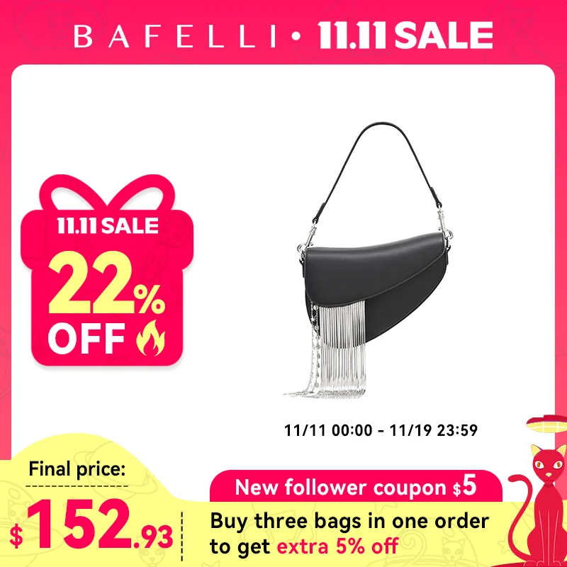 BAFELLI 2025 새로운 럭셔리 여성 가방 가죽 세련된 개성 패션 술 지갑 어깨 크로스바디 핸드백 여성 안장