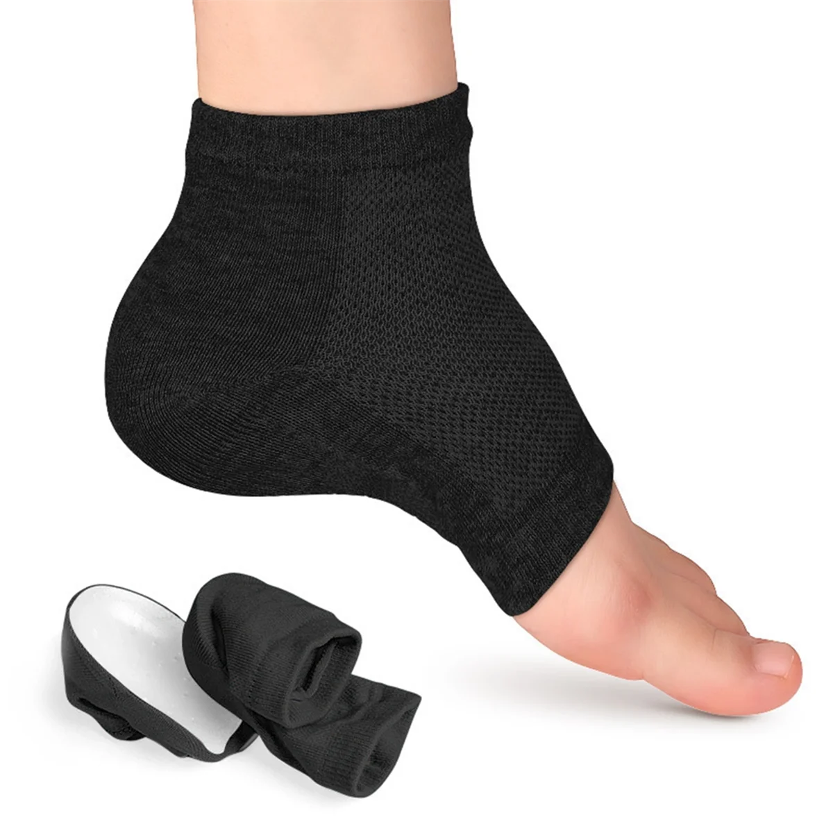 BISM 1 Paar unsichtbare Socken zur Erhöhung der Körpergröße, Gel-Fersenpolster, orthopädische Fußgewölbeunterstützung, Fersenkissen, Sohlen, Einlegesohle, Unisex, Schwarz