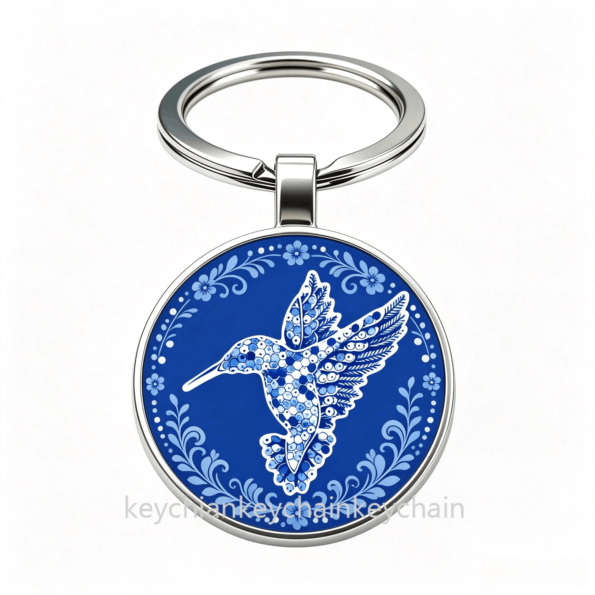 Russia blue background hummingbird Keychain Keyring Bag Pendant Gift