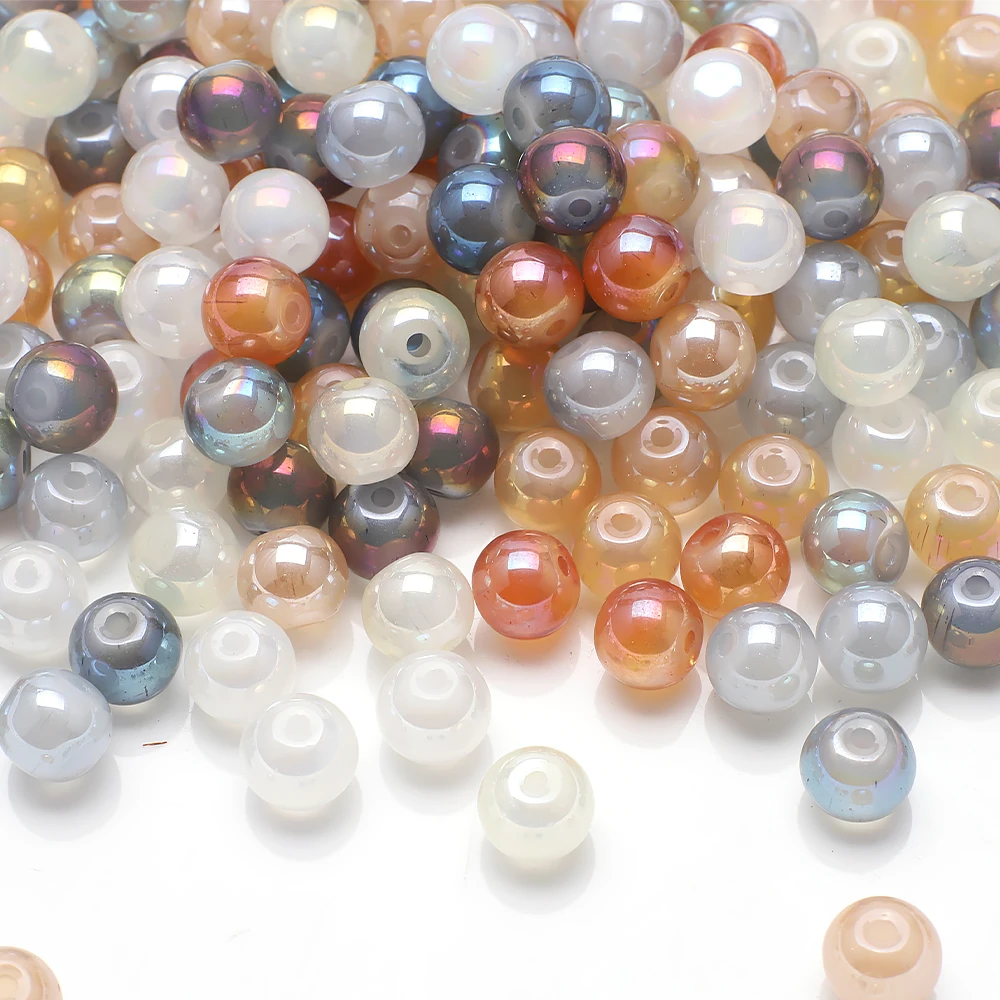 8 mm, 100 Stück, weiße Jade, glitzernde Kristallglasperlen, DIY-Schmuckzubehör, Perlen, Taschenarmband, Zubehörmaterial