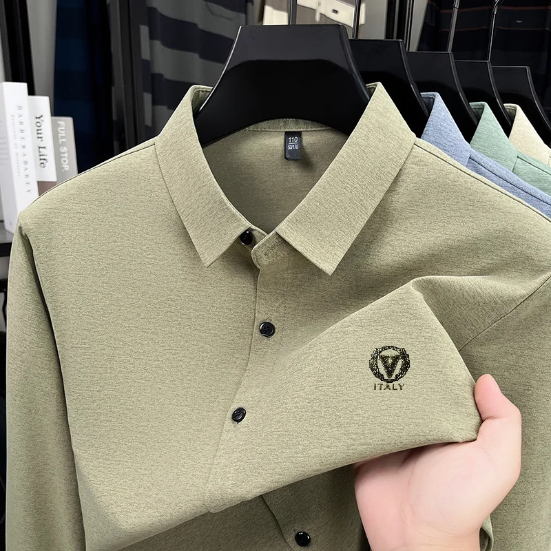 

Quality Man New Long-Sleeved Shirt Lapel Single-Breasted Letter Print Spring Hot-Selling Shirt Leisure Fashion Trend Men's Wear