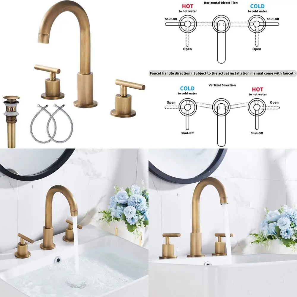 

360 ° Поворотный смеситель для раковины из античной латуни с 3 отверстиями и выдвижным сливом