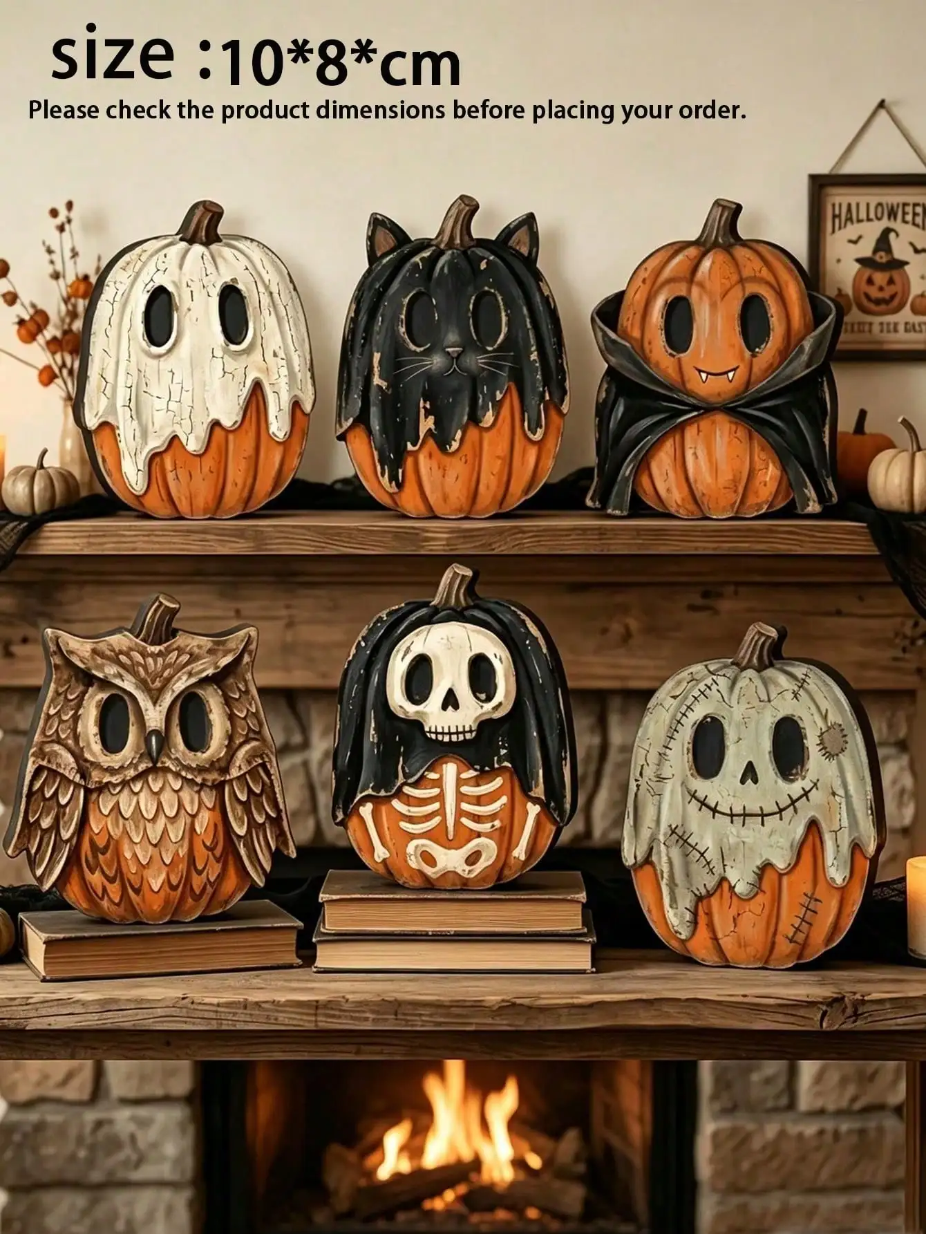 Vintage Halloween Wooden Desktop Decor, Home Display Ornament, Autumn Decoration, Vintage Wooden Blocks For Shelf Decoration, Ghost, Black Cat, Pumpkin, Skeleton, Witch, Owl, Zombie, Vampire, Halloween Decoration. sh260716141137224510503