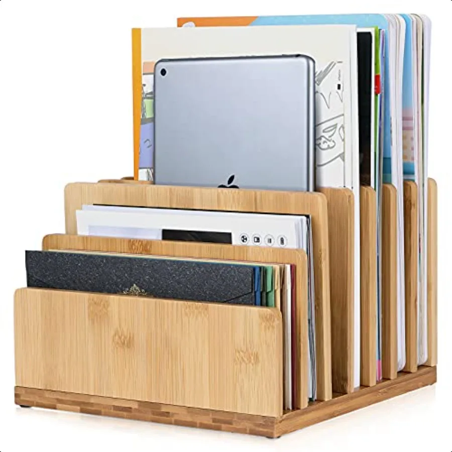 

Bamboo Desk Shelf Mail OrganizerWood 7 Slots Desk Organizers and Accories for Document Book Mail Paper Bill Filing Tray Organiz