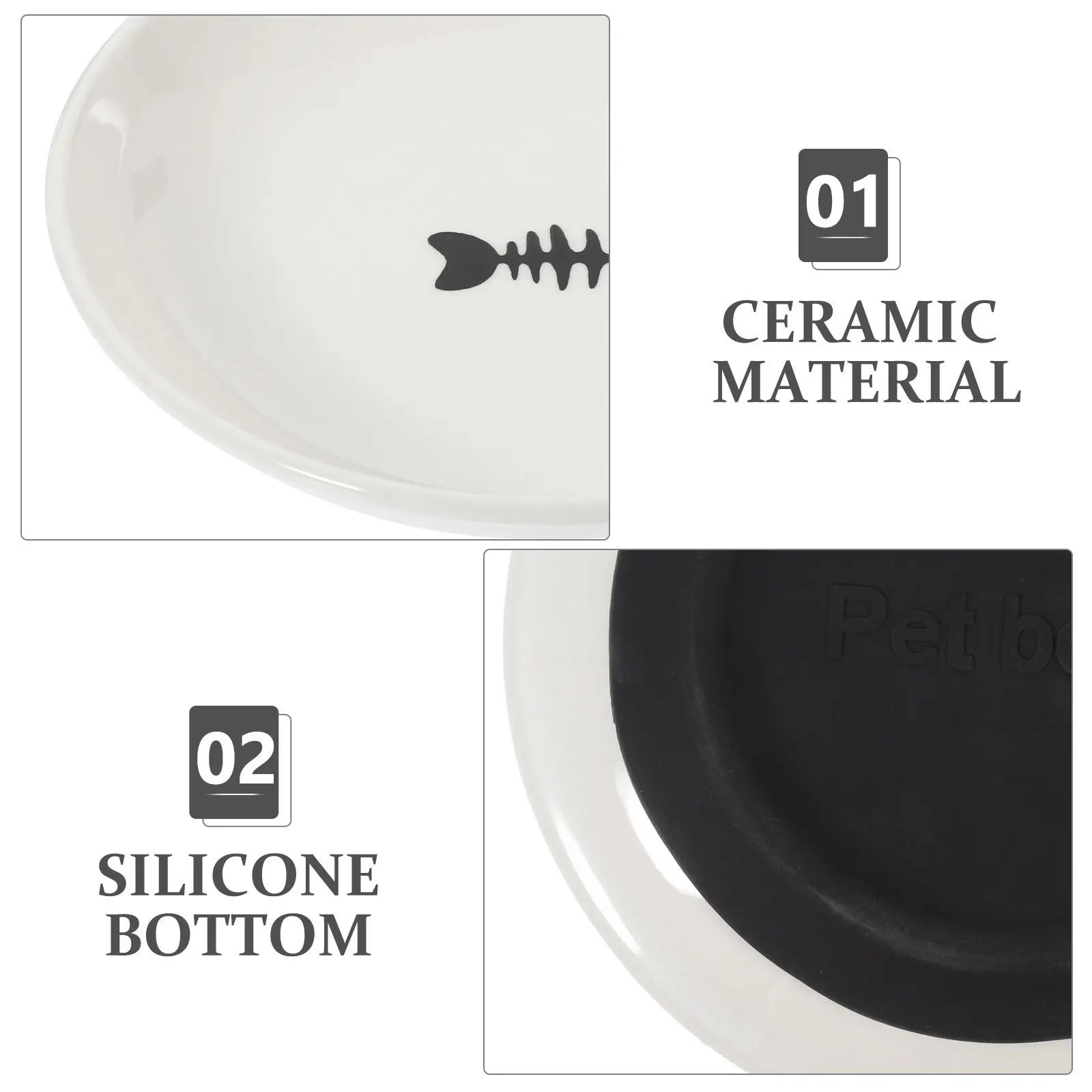 3Pcs Wide Shallow Cat Bowls Ceramic Material Nonslip Silicone Base Promotes Natural Eating Posture Small Cat Food Water Feeder