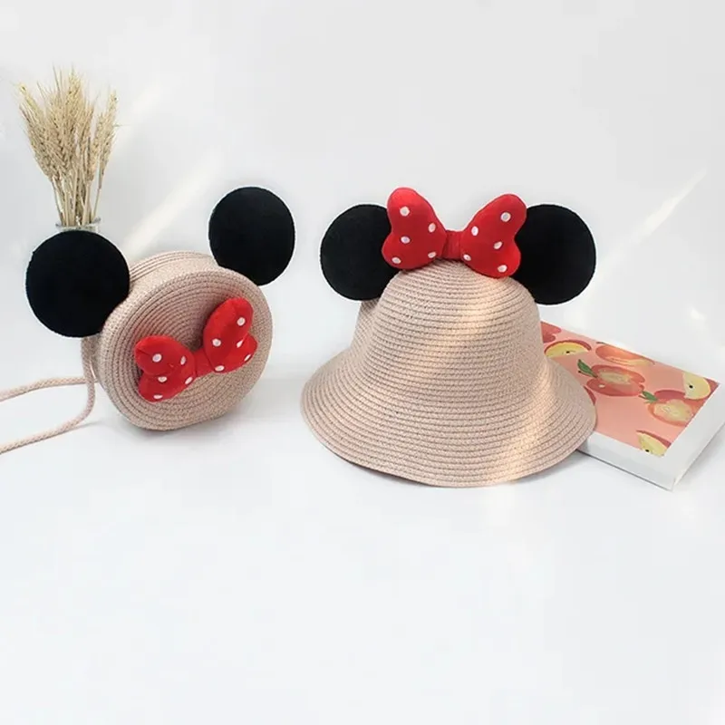 Summer Girls Straw Hat Set Handbag New Flower Sun Hat Straw Hat Panama Gorros Sun Hat Children Baby Girls