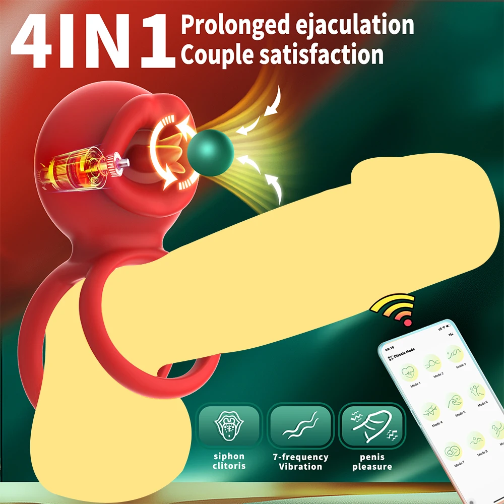 تهتز خاتم الديك App حلقة القضيب هزاز البظر محفز مع لعق الفم لعبة الجنس الكبار للرجال النساء الأزواج متعة
