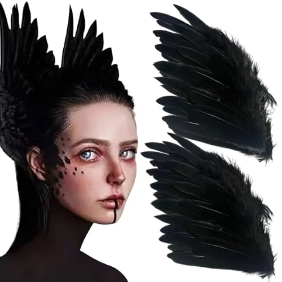 2 قطعة مشبك شعر ريشة سوداء ثلاثية الأبعاد ستيريو الغراب ريشة خوذة للنساء زي الهالوين التأثيري مرحلة الأداء الوصول إلى الشعر