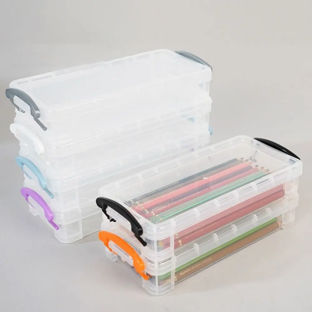 Large Capacity Transparent Pencil Case Plastic Simple Stationery Storage Box Stackable Double Open Sketch Pen Bag Student