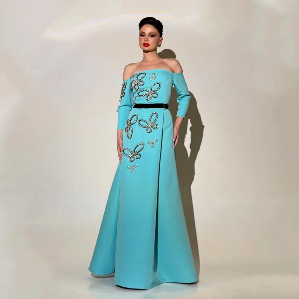 

Customized High Quality Glitter Bow Applique Off-the-shoulder Trumpet Long Dresses Bespoke Occasion Formal Evening Elegant Party