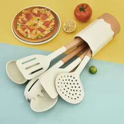 White wooden handle kitchen cooking tools silicone kitchenware seven piece set silicone spatula kitchen utensils cooking stir fr