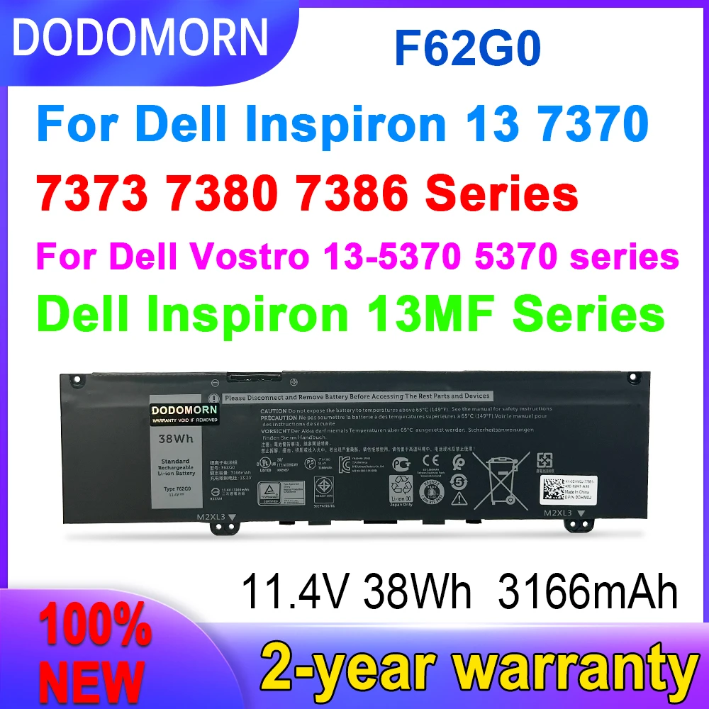 

11.4V New Laptop Battery F62G0 For Dell Inspiron 13 7370 7373 7380 7386 Dell Vostro 13-5370 5370 Dell Inspiron 13MF Series
