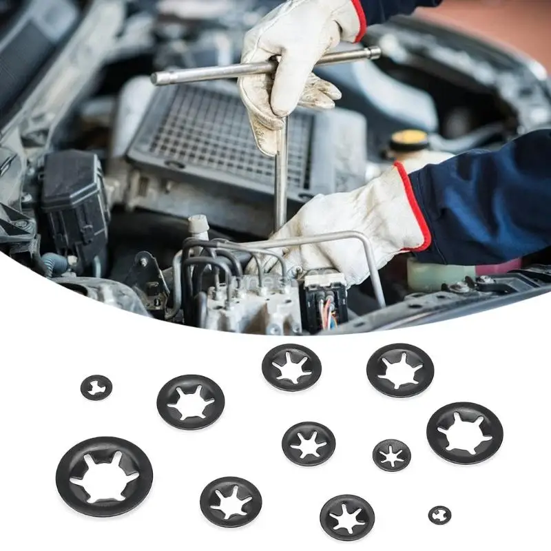 Q6PE 360 Stück Innenzahn-Sternscheiben 2/2,5/3/4/5/6/8/10/12 mm Push-On-Speed-Clips Verbindungselemente-Sortiment-Kits Enduring