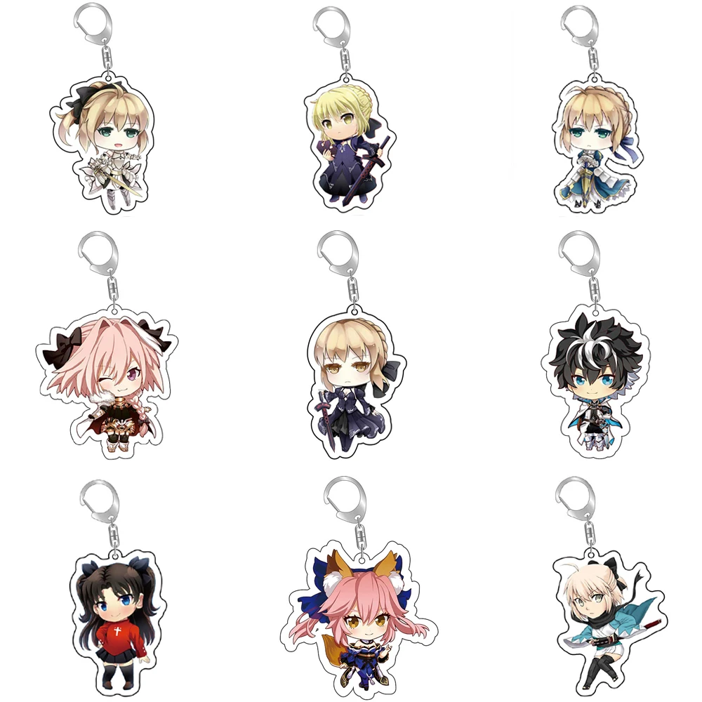 Fate Stay Night Tohsaka Rin Altria Pendragon Cartoon Keychain Kawaii Keyring Bag Parts & Trendy Gift Baji Accessory