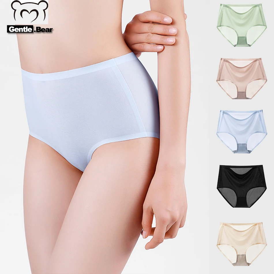 Gentle.Bear High Waist Ice Silk Seamless Panties Breathable Underwear Women Ladies Briefs Elastic Sofe ingerie