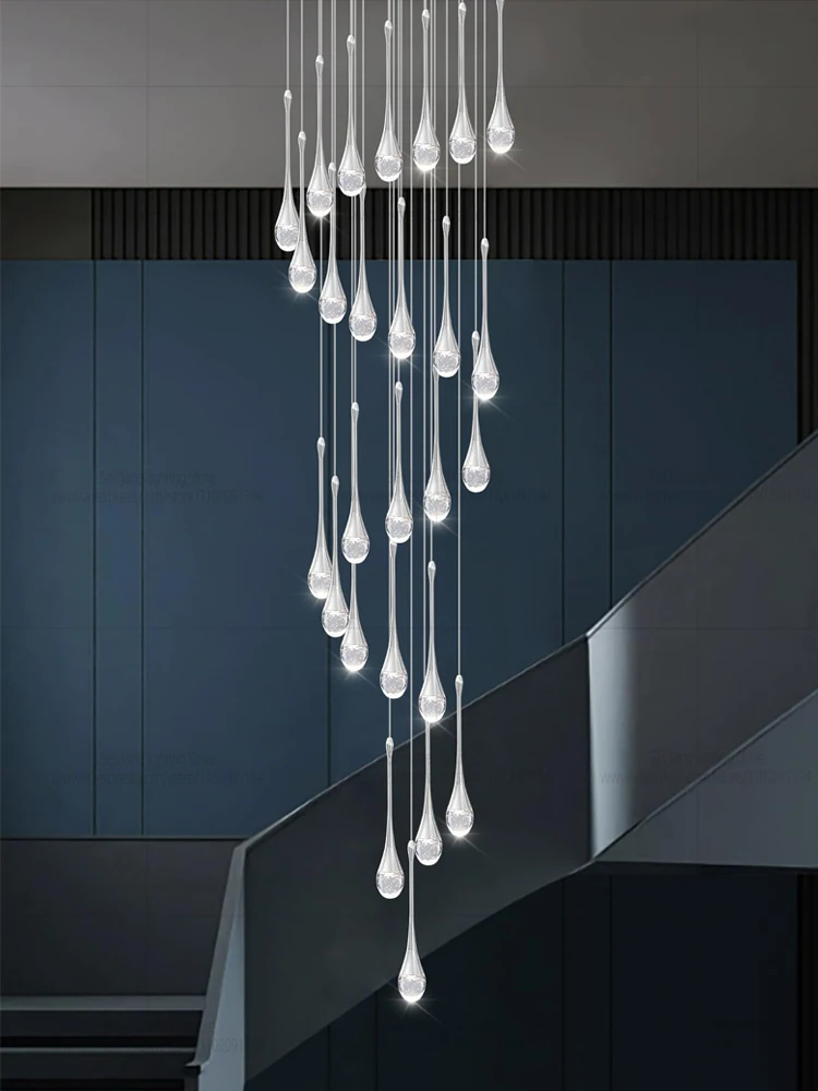 

Staircase LED Pendant Light Modern Duplex Attic Spiral Long Chandelier Villa Living Room Lighting Silvery Crystal Chandelier