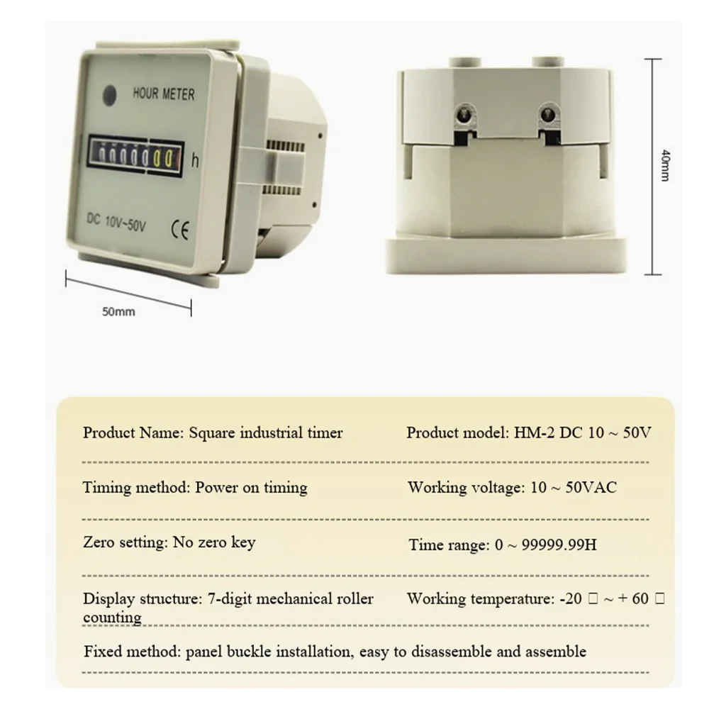 HM-1 HM-2 Betriebsstundenzähler 12V 24V DC 220V 110V Kleine Mechanische Elektronische Zeitschaltuhren 48mm*48mm Digitaler Betriebsstundenzähler – Detail 3