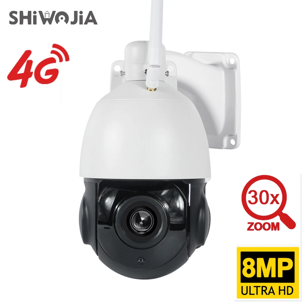 SHIWOJIA 8MP IP Camera 4G/WIFI Outdoor PTZ 30X Optical Zoom Speed Dome CCTV AI Auto Tracking Two Way Audio Security Camera