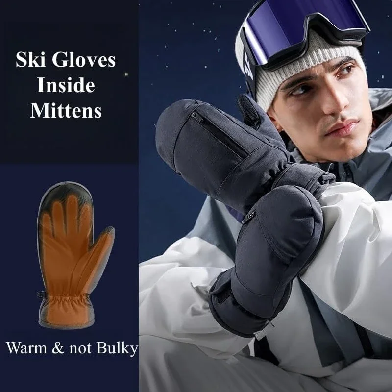 Professional Waterproof Ski Mittens Thermal Winter Snow Gloves for Adults Youth with Hand Warmer Pocket Windproof Cold Weather
