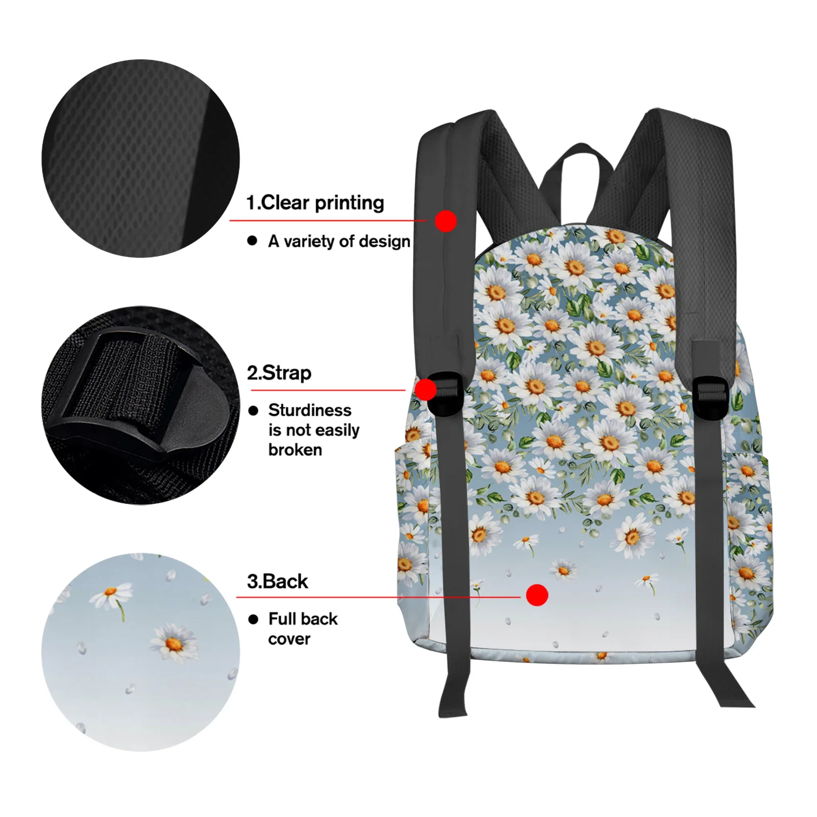 Flower Daisy Gradient Student School Bags Laptop Custom Backpack For Men Women Female Travel Mochila