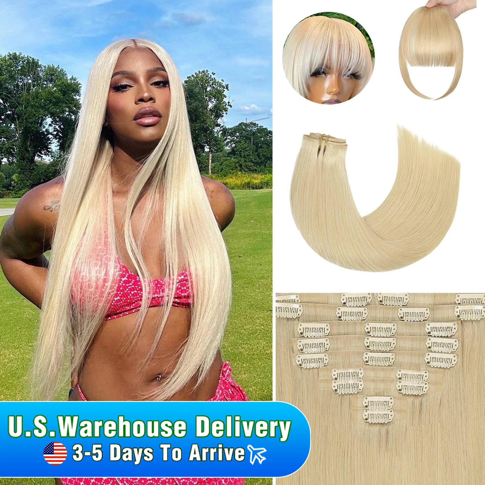 Seamless Clip In Human Hair Extensions Straight Natural Human Hair Extensions 140g/ Full Head Invisible Natural Blonde Color