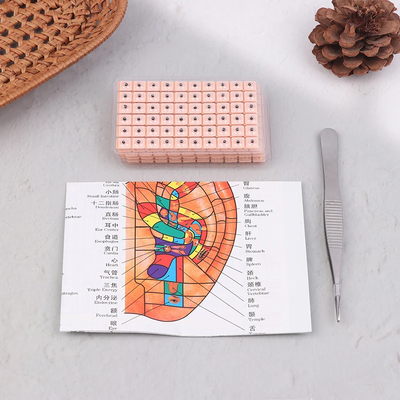 New 4 In 1 Set Multi-Condition Ear Seeds Acupuncture Auricular Sticker Kit 600pcs With Acupressure Chart Tweezer Auricular Probe