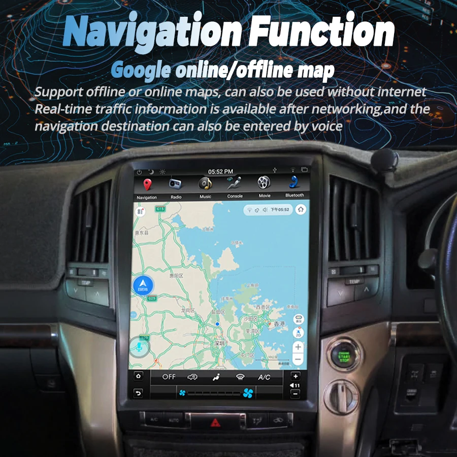 256GB Tesla Screen Android 13 Head Unit For Toyota Land Cruiser 200 LC200 2008-2019 Radio GPS Navigation Car Multimedia Player