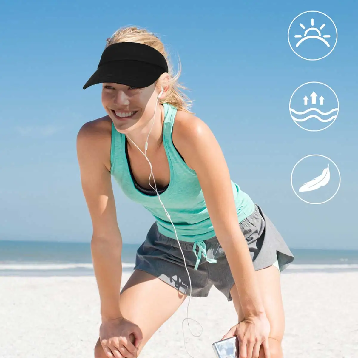 

Sun Visor Hat for Men Women UV Protection Lightweight Sports Cap Adjustable Strap Black Visors Hat Summer Outdoor