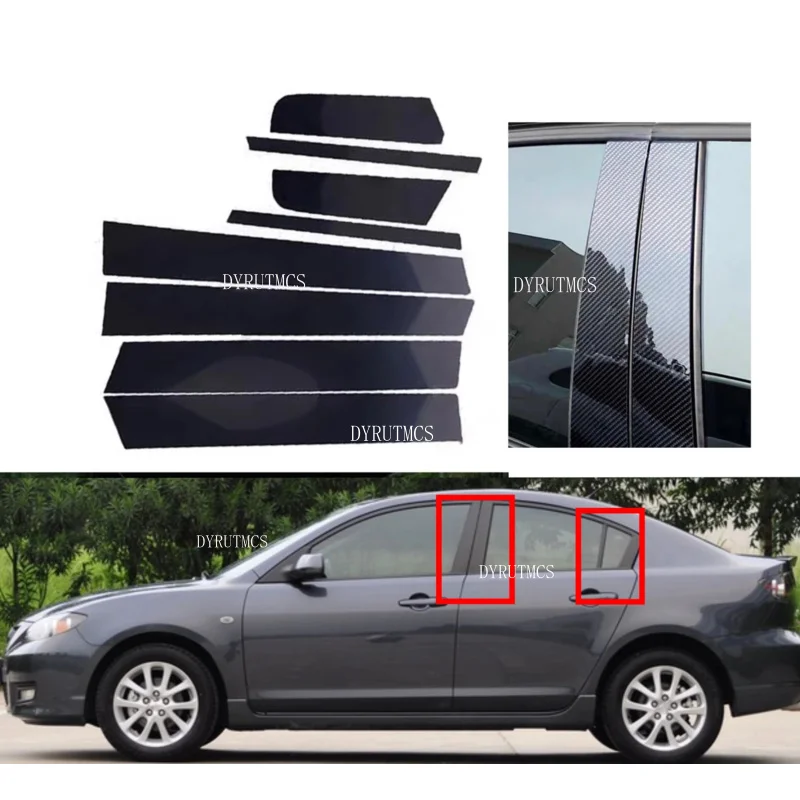 8PCS Door Window Glossy Black Pillar Posts Fit For Mazda 3 Axela 2006 2007 2008 2009 2010 2011 2012  Trim Cover Sticker  Sticker