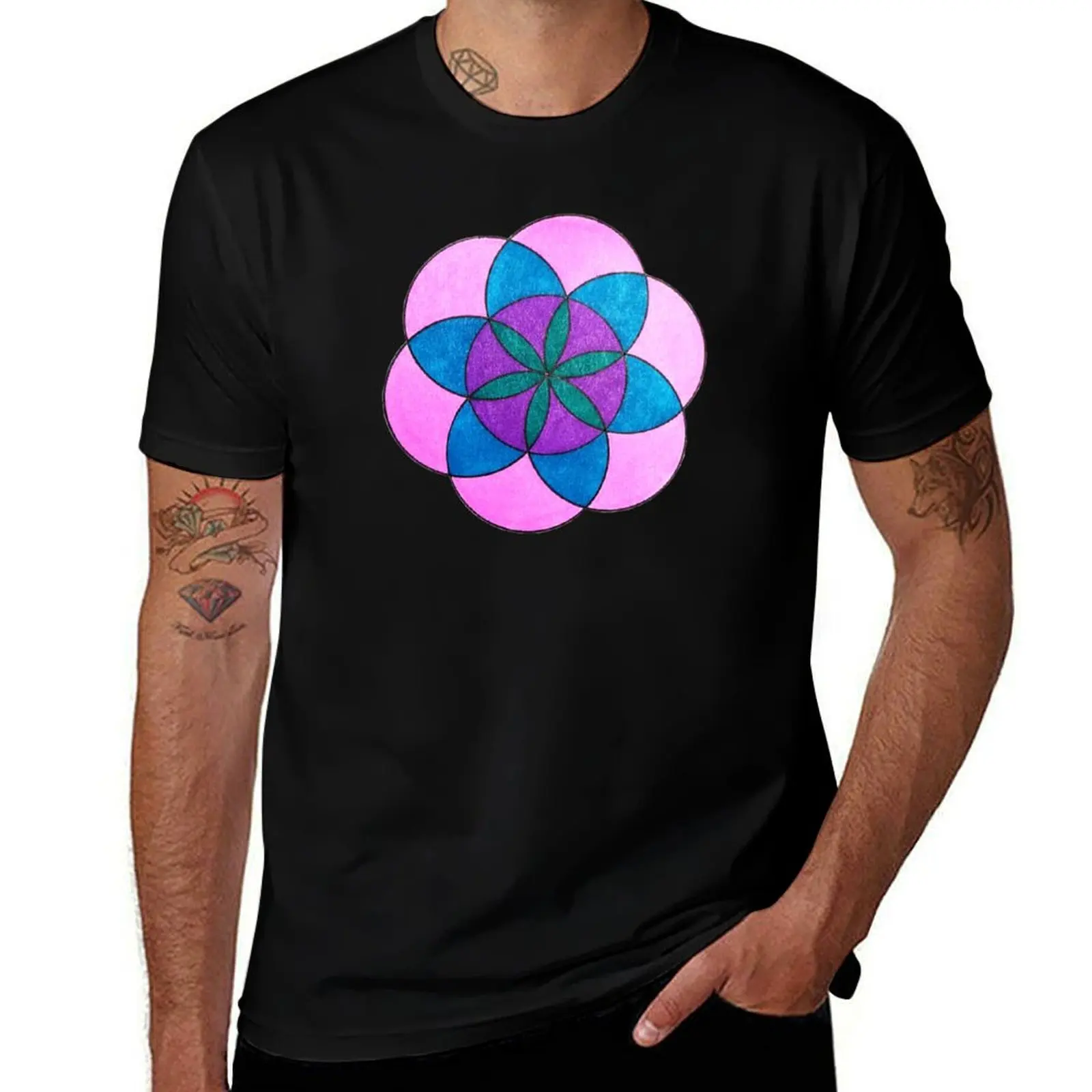 Seed Of Life- Camiseta rosa, morada, verde y verde azulado, ropa informal básica, top de manga corta