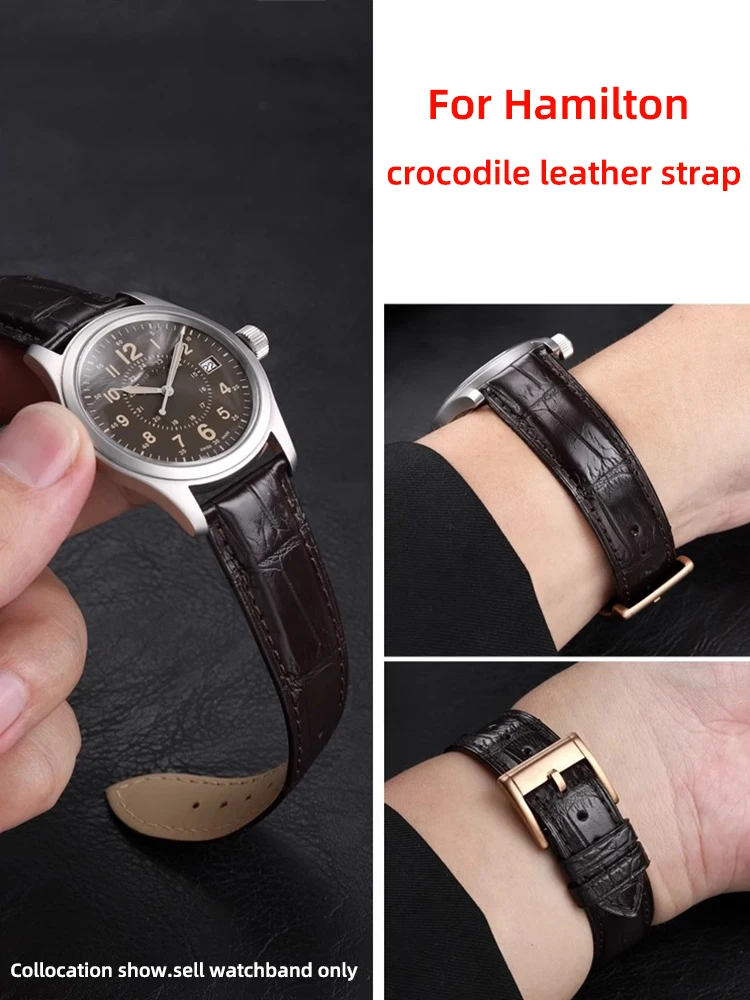 

High quality Crocodile leather strap For Hamilton Khaki Field Jazz Series 20 22mm watch band men Wristband bracelet Accessories
