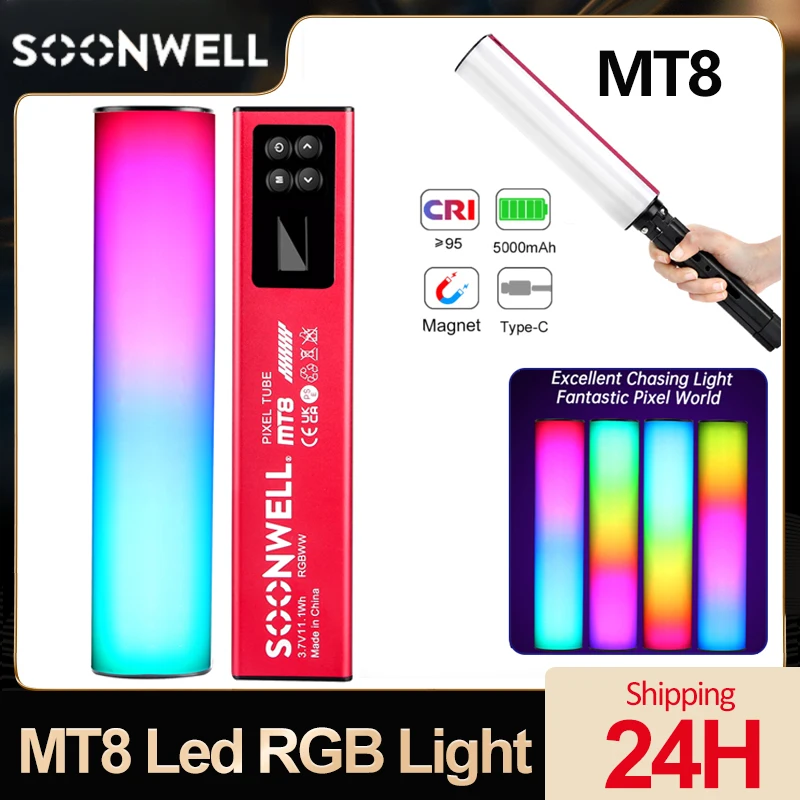 

SOONWELL MT8 RGB Pixel Tube Light 5000mAh Led Video Light Music Sound Control Studio Photo Lamp Camera Light for Photography