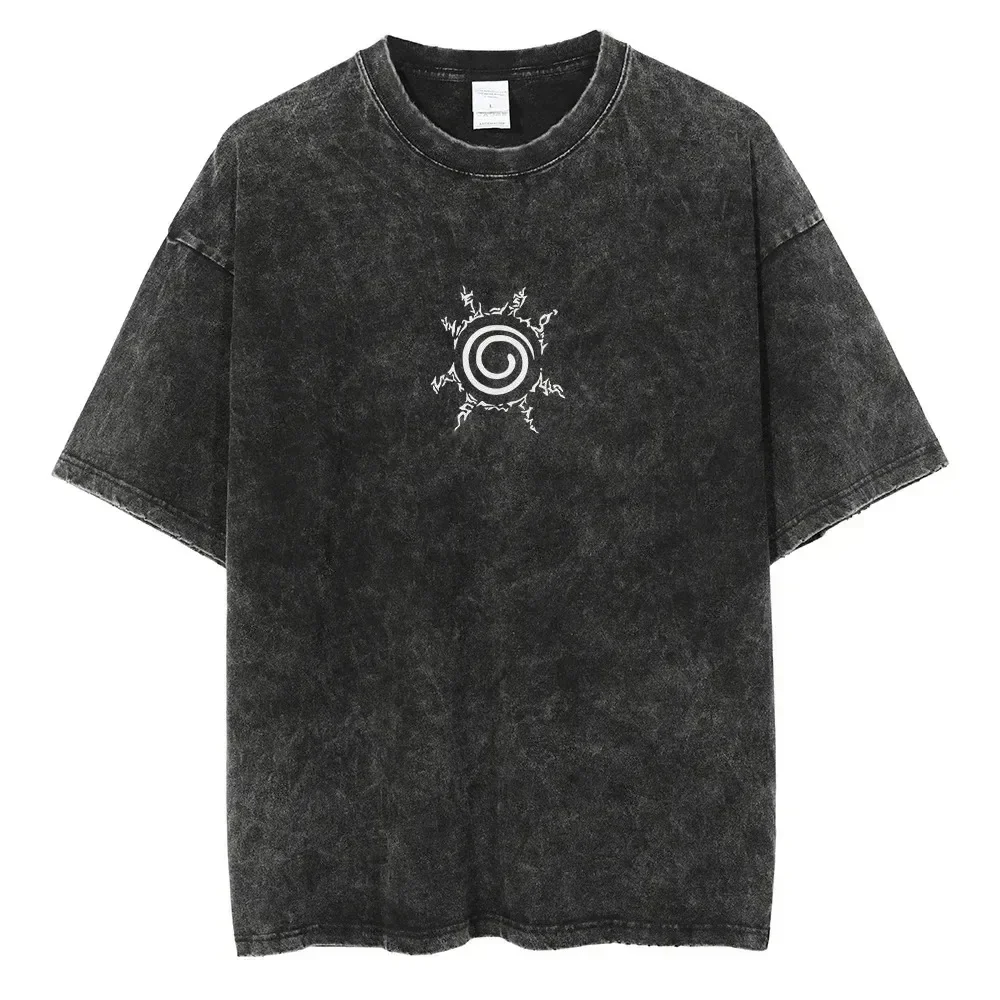

2025 Men Women Washed T Shirt Black Japanese Anime Print TShirt 2023 Summer Oversized Vintage T-Shirt Harajuku Cotton Tees