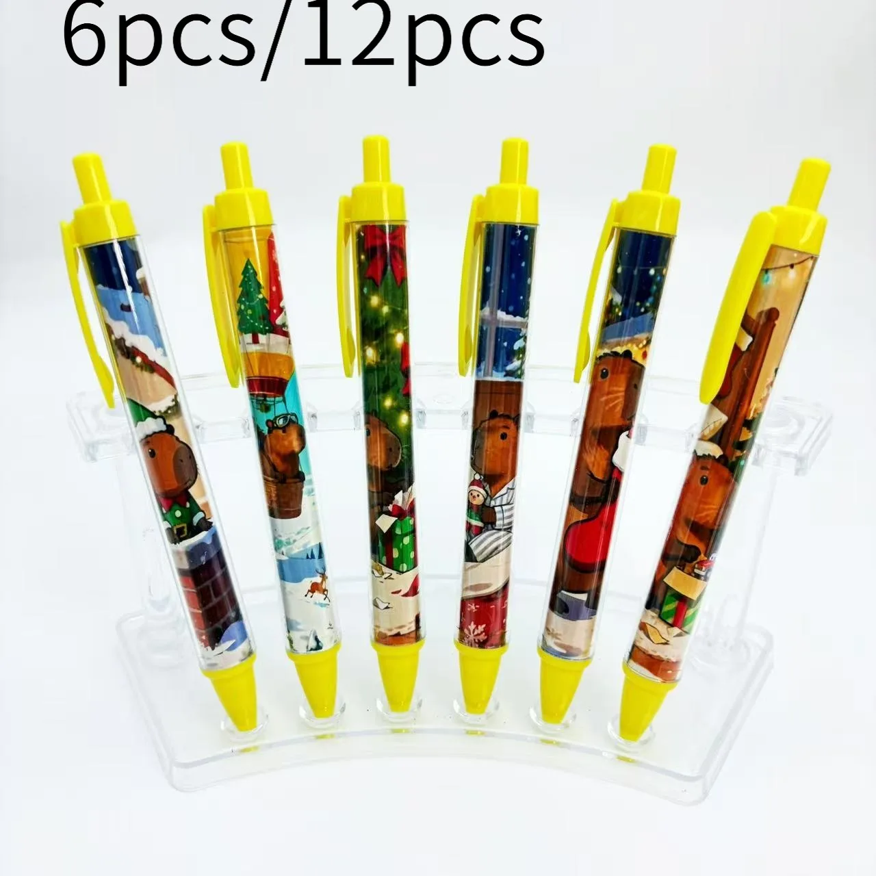 

6 шт./12 шт. креативные рождественские шариковые ручки с надписью «Капибара», рождественская серия, выдвижные шариковые ручки, праздничная серия, шариковые ручки