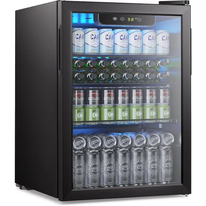 Joy Pebble Beverage Refrigerator Cooler 2.6 Cu.Ft, 95 Can Mini Fridge with Glass Door for Beer Drinks with Adjustable Thermostat