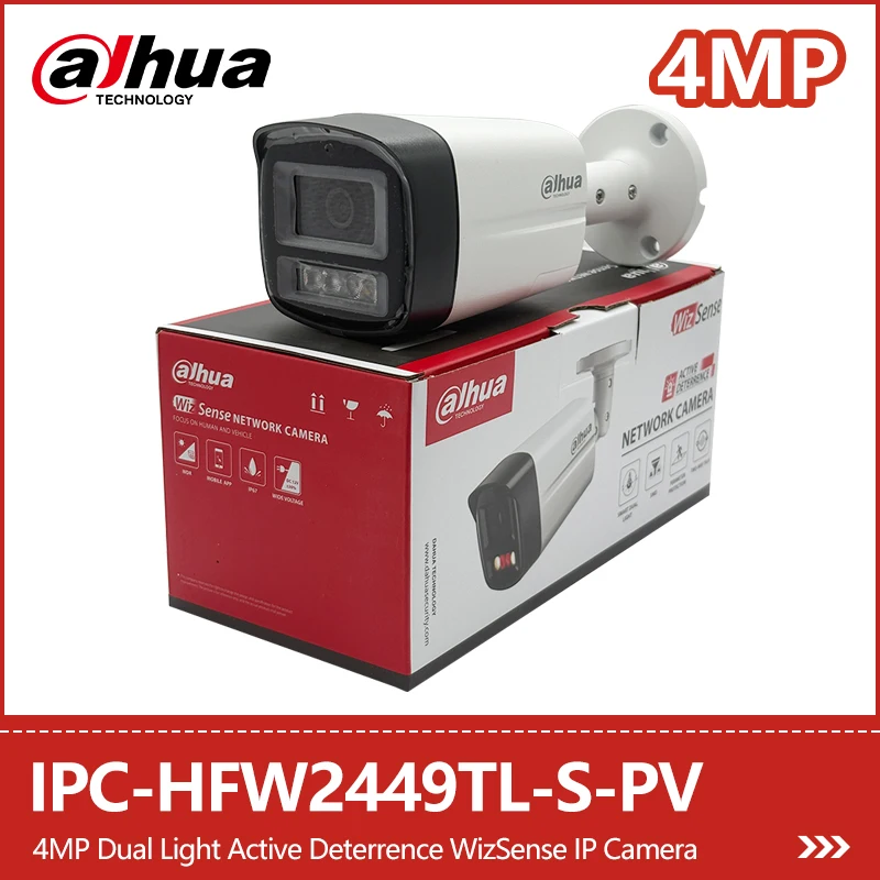 

Dahua 4MP Dual Light Bullet IP Camera IPC-HFW2449TL-S-PV Human&Vehicle Detection Sound&Light Alarm Two-way Talk PoE Full-color